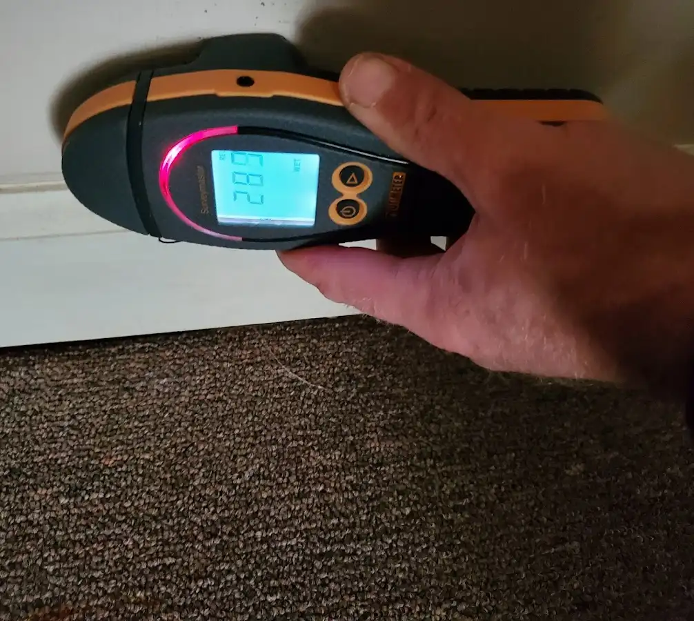 Moisture detection at baseboard during Storm Damage Restoration in East Buffalo